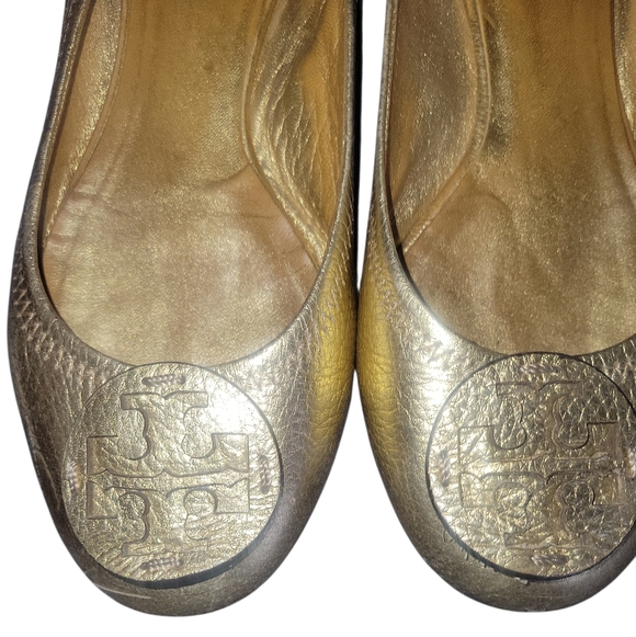 Tory Burch Women's Gold Reva Leather Slip On Round Toes Ballet Flats 7 1/2 - Picture 5 of 8